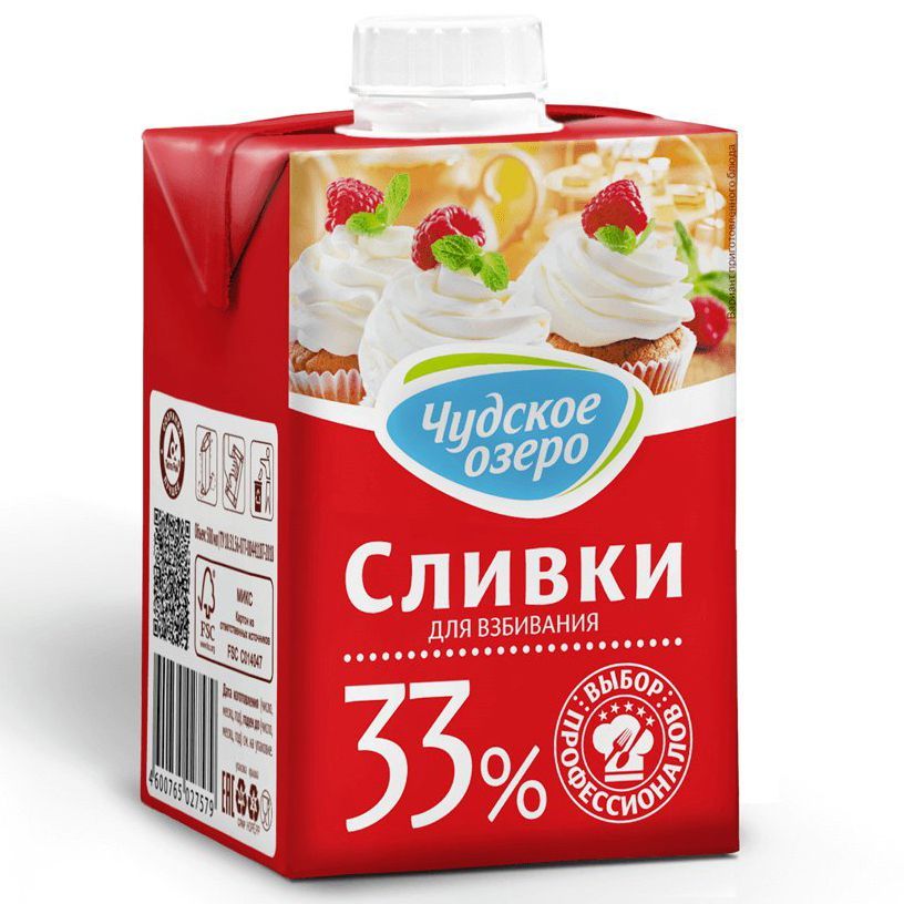 Сливки Чудское озеро 33% 500 мл